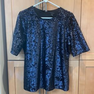 Ann Taylor Navy blue sequin short sleeve top sz L